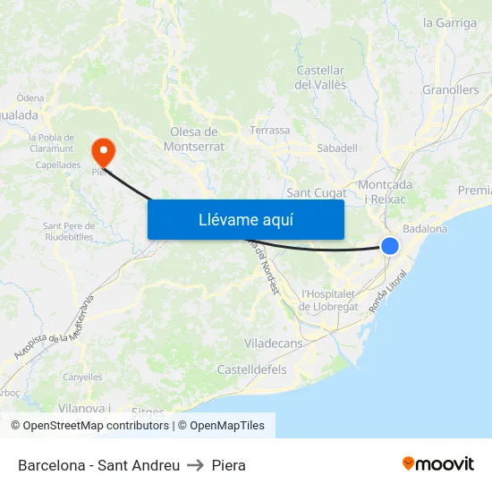 Barcelona - Sant Andreu to Piera map
