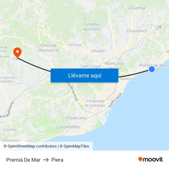 Premià De Mar to Piera map