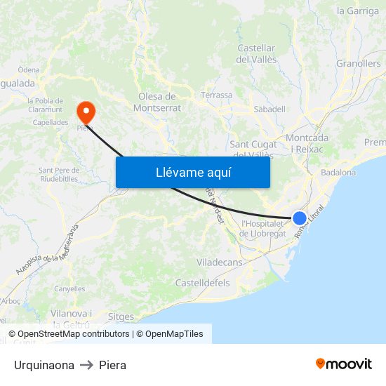 Urquinaona to Piera map