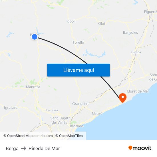 Berga to Pineda De Mar map