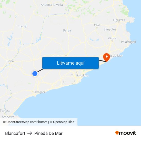 Blancafort to Pineda De Mar map