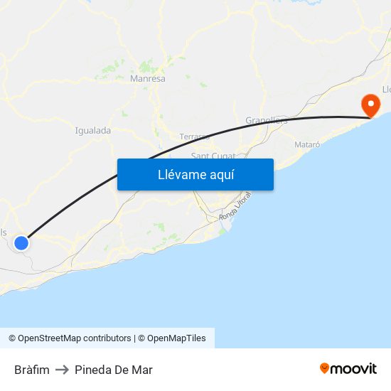 Bràfim to Pineda De Mar map