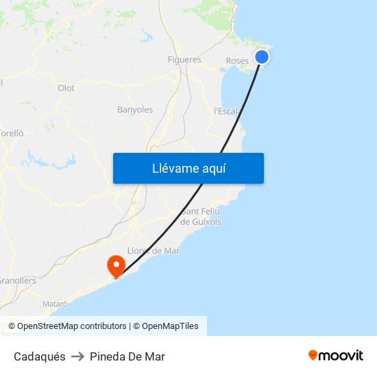 Cadaqués to Pineda De Mar map