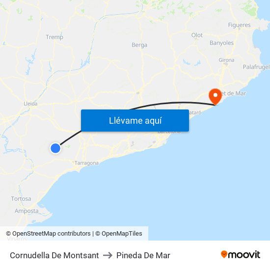 Cornudella De Montsant to Pineda De Mar map