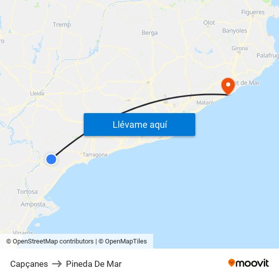 Capçanes to Pineda De Mar map
