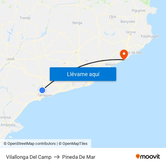 Vilallonga Del Camp to Pineda De Mar map