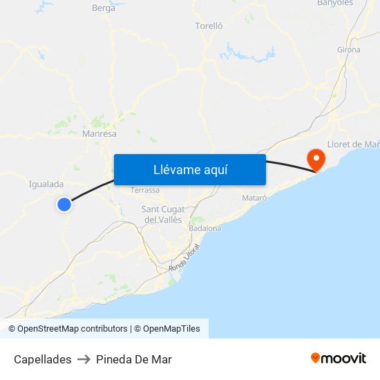 Capellades to Pineda De Mar map