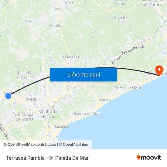 Terrassa Rambla to Pineda De Mar map