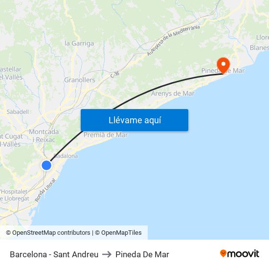 Barcelona - Sant Andreu to Pineda De Mar map