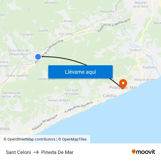 Sant Celoni to Pineda De Mar map