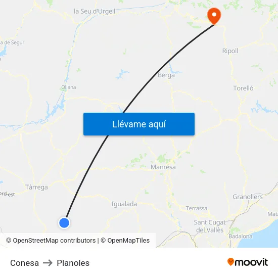 Conesa to Planoles map