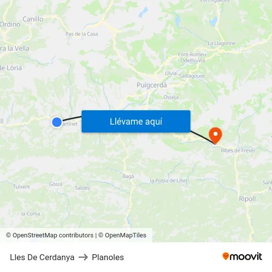 Lles De Cerdanya to Planoles map