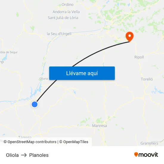 Oliola to Planoles map