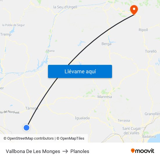 Vallbona De Les Monges to Planoles map