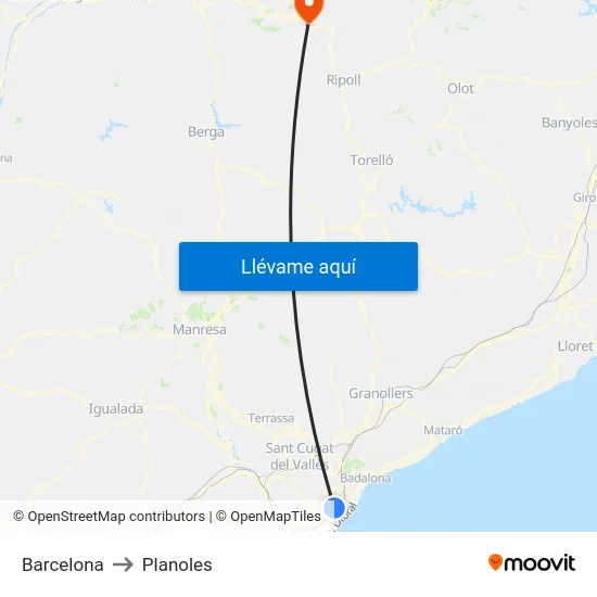 Barcelona to Planoles map