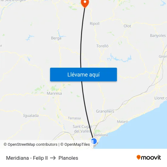 Meridiana - Felip Il to Planoles map