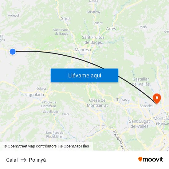 Calaf to Polinyà map