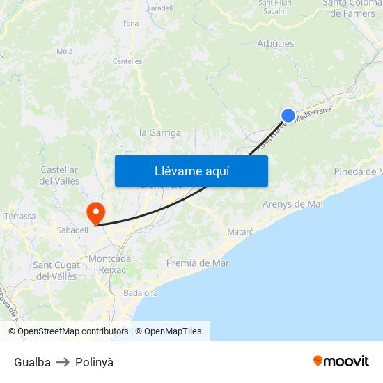 Gualba to Polinyà map