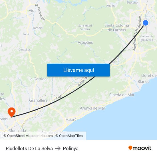 Riudellots De La Selva to Polinyà map