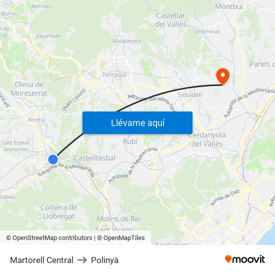 Martorell Central to Polinyà map