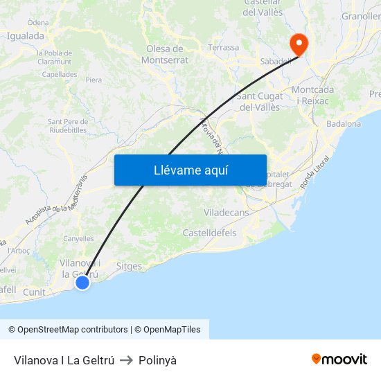 Vilanova I La Geltrú to Polinyà map