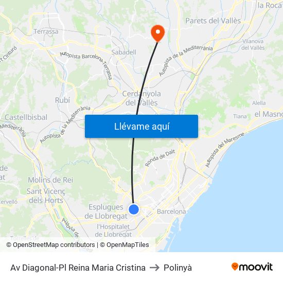 Av Diagonal-Pl Reina Maria Cristina to Polinyà map