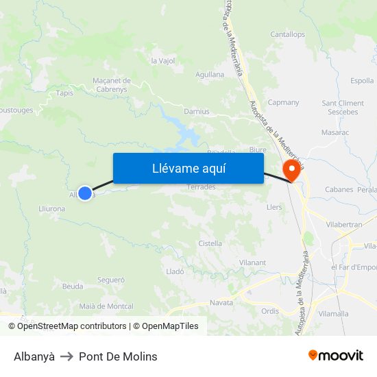 Albanyà to Pont De Molins map