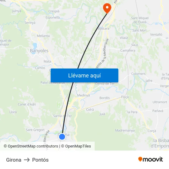 Girona to Pontós map