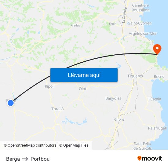 Berga to Portbou map
