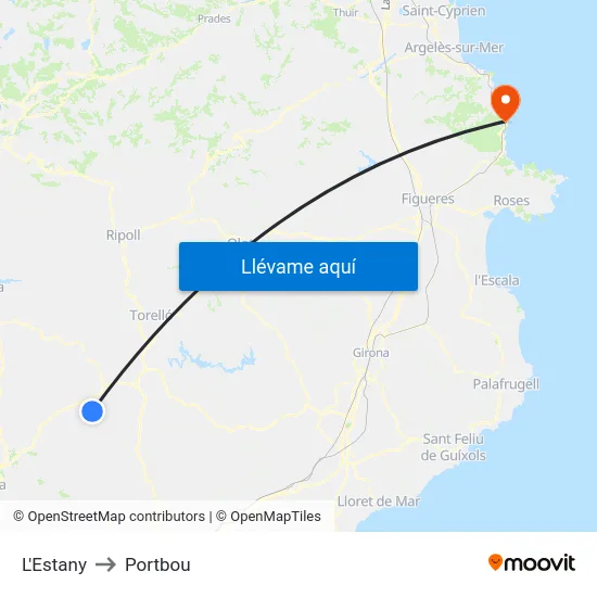 L'Estany to Portbou map