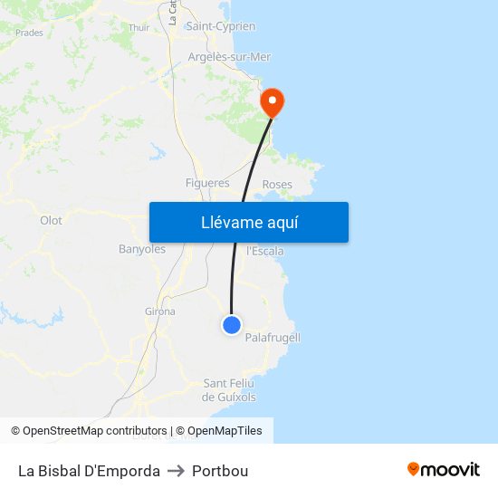 La Bisbal D'Emporda to Portbou map
