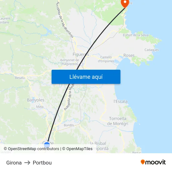 Girona to Portbou map