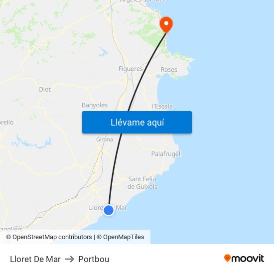 Lloret De Mar to Portbou map