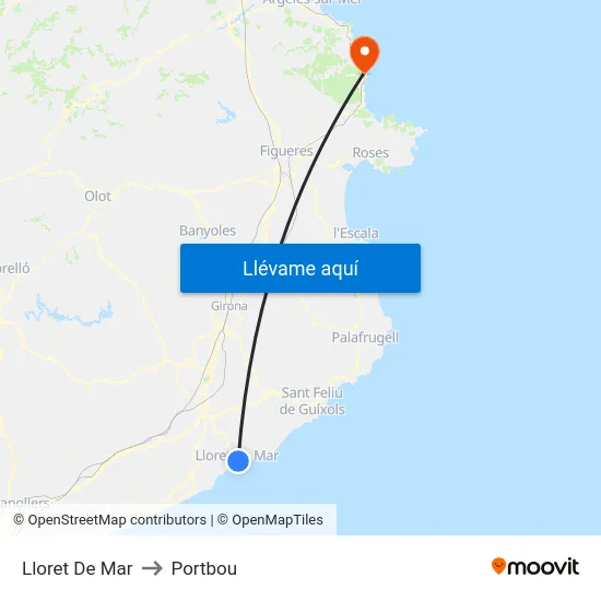Lloret De Mar to Portbou map