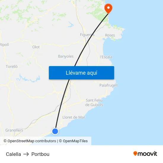 Calella to Portbou map