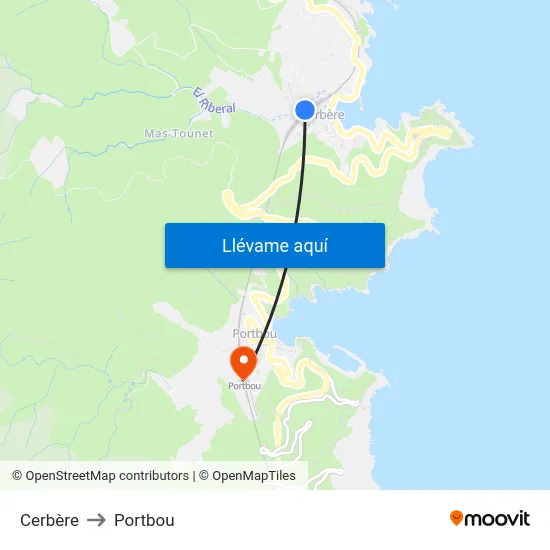 Cerbère to Portbou map