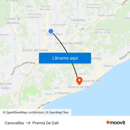 Canovelles to Premià De Dalt map