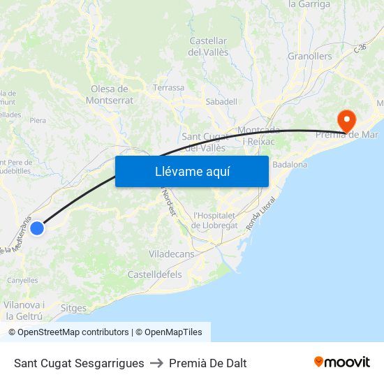 Sant Cugat Sesgarrigues to Premià De Dalt map