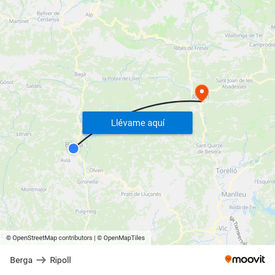 Berga to Ripoll map