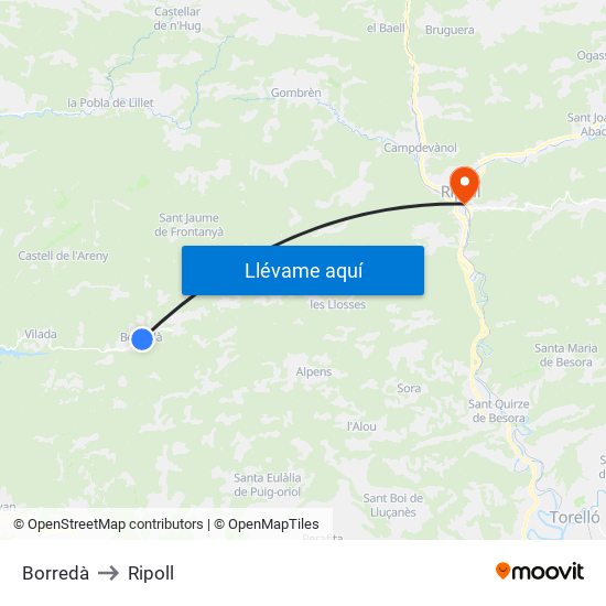 Borredà to Ripoll map