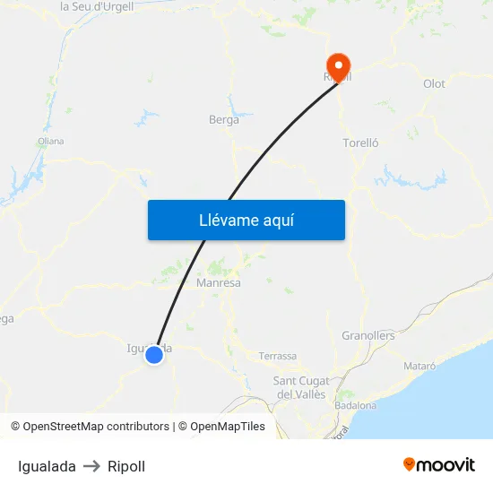 Igualada to Ripoll map