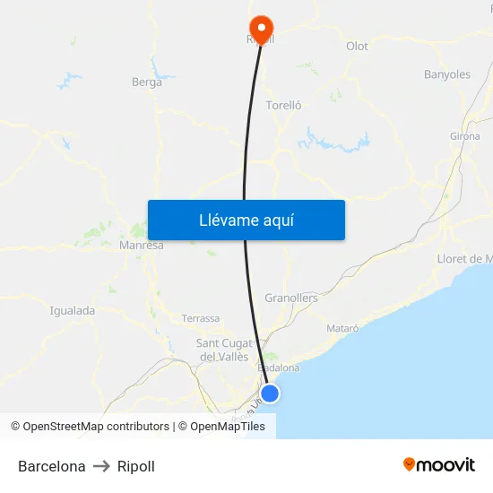 Barcelona to Ripoll map