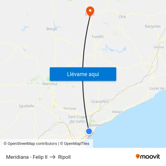 Meridiana - Felip Il to Ripoll map