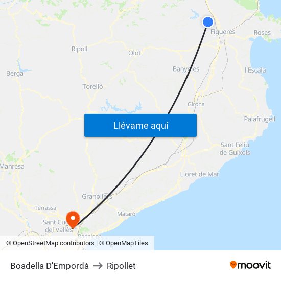Boadella D'Empordà to Ripollet map