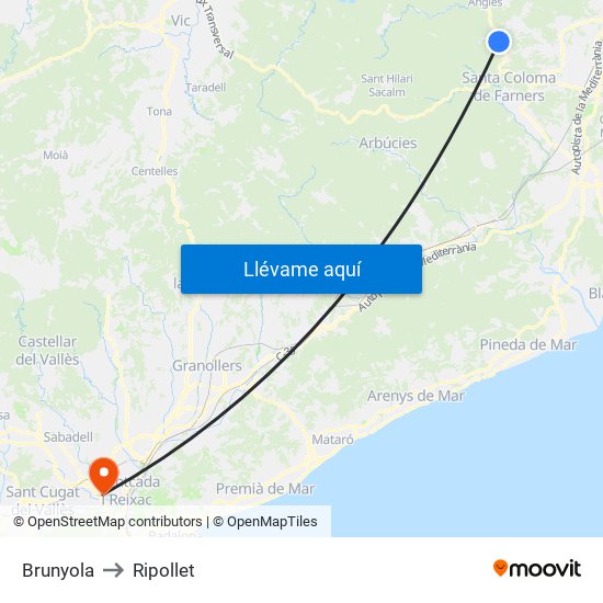 Brunyola to Ripollet map