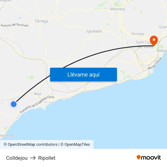 Colldejou to Ripollet map