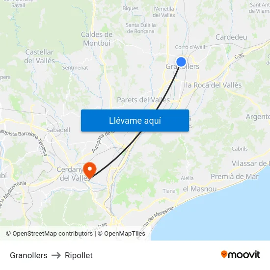 Granollers to Ripollet map