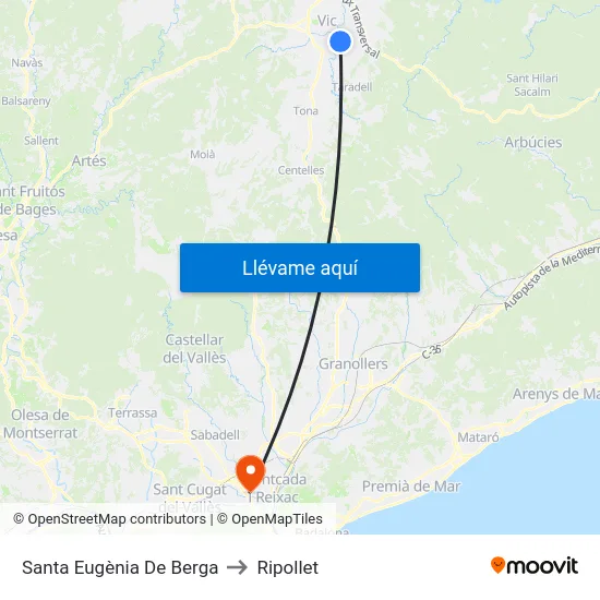 Santa Eugènia De Berga to Ripollet map