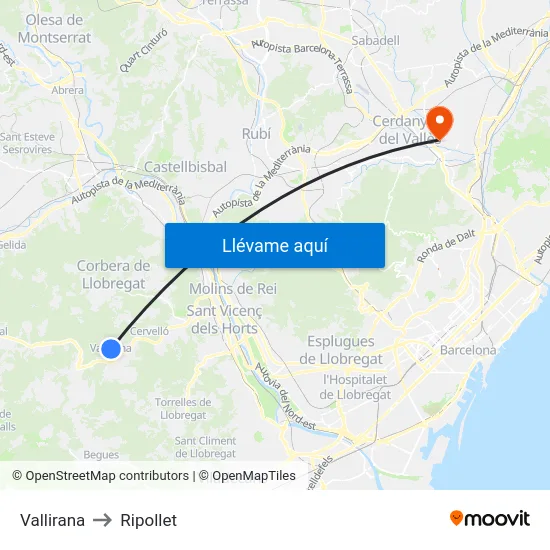 Vallirana to Ripollet map