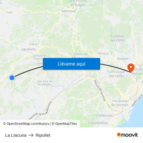 La Llacuna to Ripollet map